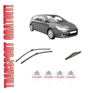 Set 3 stergatoare CITROEN C4 Coupe (LA_) din 2004-2011, pentru parbriz si luneta fata si spate auto, Bosch Twin-Aerotwin, din cauciuc siliconat rezistent, 4 Stickere Auto CITROEN