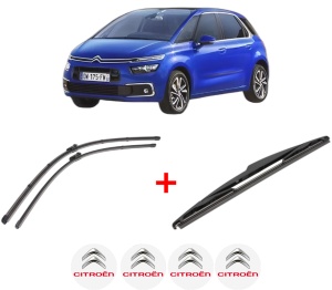 Set 3 stergatoare CITROEN C4 SPACETOURER (3D_) din 2018 - 2019, pentru parbriz si luneta fata si spate auto, Valeo Silencio, din cauciuc siliconat rezistent, 4 Stickere Auto CITROEN v13846