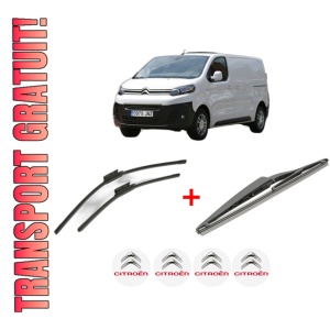 Set 3 stergatoare CITROEN JUMPY III Van (V_) din 2016 - 2022, pentru parbriz si luneta fata si spate auto, Bosch Twin, din cauciuc siliconat rezistent, 4 Stickere Auto CITROEN