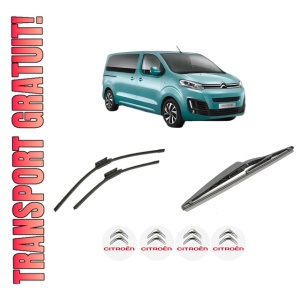 Set 3 stergatoare CITROEN SPACETOURER Bus (V_) din 2016-2023, pentru parbriz si luneta fata si spate auto, Bosch Twin-Aerotwin, din cauciuc siliconat rezistent, 4 Stickere Auto CITROEN