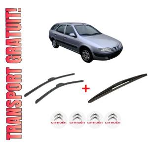Set 3 stergatoare CITROEN XSARA Estate Van din 1999 - 2005, pentru parbriz si luneta fata si spate auto, Bosch Twin, din cauciuc siliconat rezistent, 4 Stickere Auto CITROEN