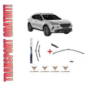 Set 3 stergatoare CUPRA FORMENTOR (KM7, KMP) din 2020, pentru parbriz si luneta fata si spate auto, Valeo Silencio, din cauciuc siliconat rezistent, 4 Stickere Auto CUPRA