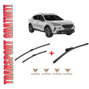 Set 3 stergatoare CUPRA FORMENTOR (KM7, KMP) din 2020, pentru parbriz si luneta fata si spate auto, Bosch Aerotwin, din cauciuc siliconat rezistent, 4 Stickere Auto CUPRA
