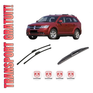 Set 3 stergatoare DODGE JOURNEY VAN (JC) din 2008-2012, pentru parbriz si luneta fata si spate auto, Bosch Twin-Aerotwin Retrofit, din cauciuc siliconat rezistent, 4 Stickere Auto DODGE