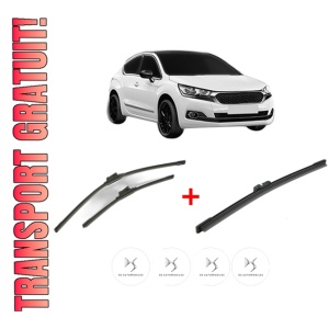 Set 3 stergatoare DS DS 4 II (FR_, FB_, F3_) din 2021, pentru parbriz si luneta fata si spate auto, Bosch Aerotwin, din cauciuc siliconat rezistent, 4 Stickere Auto DS