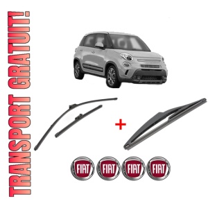 Set 3 stergatoare FIAT 500L (351_, 352_) din 2012 - 2018, pentru parbriz si luneta fata si spate auto, Valeo Silencio, din cauciuc siliconat rezistent, 4 Stickere Auto FIAT