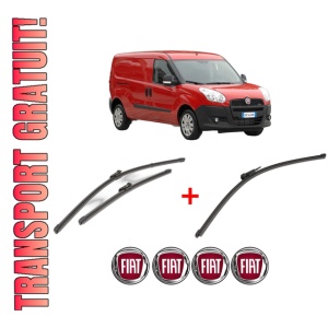 Set 3 stergatoare FIAT DOBLO Cargo (263_) din 2010 - 2023, pentru parbriz si luneta fata si spate auto, Valeo Silencio Xtrm, din cauciuc siliconat rezistent, 4 Stickere Auto FIAT