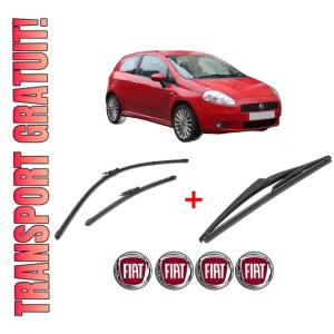 Set 3 stergatoare FIAT GRANDE PUNTO (199_) din 2005 - 2015, pentru parbriz si luneta fata si spate auto, Valeo Silencio, din cauciuc siliconat rezistent, 4 Stickere Auto FIAT
