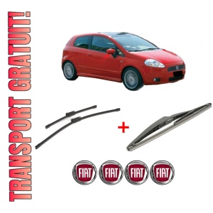 Set 3 stergatoare FIAT PANDA (312_, 319_) din 2012, pentru parbriz si luneta fata si spate auto, Bosch Twin, din cauciuc siliconat rezistent, 4 Stickere Auto FIAT