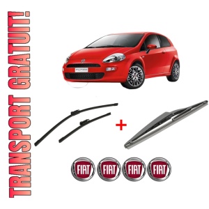 Set 3 stergatoare FIAT PUNTO EVO Hatchback Van (199_) din 2009 - 2012, pentru parbriz si luneta fata si spate auto, Bosch Twin, din cauciuc siliconat rezistent, 4 Stickere Auto FIAT
