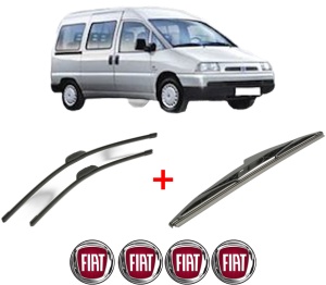 Set 3 stergatoare FIAT SCUDO Bus (270_, 272_) din 2007 - 2016, pentru parbriz si luneta fata si spate auto, Bosch Twin, din cauciuc siliconat rezistent, 4 Stickere Auto FIAT v8267