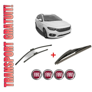 Set 3 stergatoare FIAT TIPO Estate (356_, 357_) din 2016 - 2020, pentru parbriz si luneta fata si spate auto, Bosch Twin, din cauciuc siliconat rezistent, 4 Stickere Auto FIAT