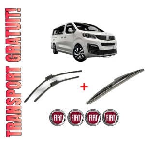 Set 3 stergatoare FIAT ULYSSE Bus din 2022 - 2023, pentru parbriz si luneta fata si spate auto, Bosch Twin, din cauciuc siliconat rezistent, 4 Stickere Auto FIAT
