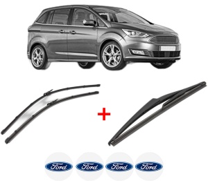 Set 3 stergatoare FORD C-MAX II Van din 2010 - 2019, pentru parbriz si luneta fata si spate auto, Valeo Silencio, din cauciuc siliconat rezistent, 4 Stickere Auto FORD v14566