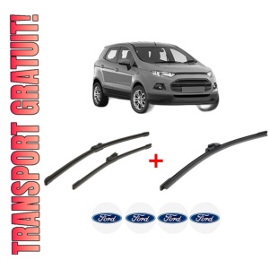Set 3 stergatoare FORD ECOSPORT din 2012 - 2022, pentru parbriz si luneta fata si spate auto, Bosch Aerotwin, din cauciuc siliconat rezistent, 4 Stickere Auto FORD