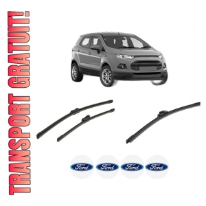 Set 3 stergatoare FORD ECOSPORT din 2012-2022, pentru parbriz si luneta fata si spate auto, Bosch Aerotwin-Aerotwin, din cauciuc siliconat rezistent, 4 Stickere Auto FORD