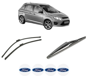 Set 3 stergatoare FORD GRAND C-MAX (DXA/CB7, DXA/CEU) din 2010-2019, pentru parbriz si luneta fata si spate auto, Bosch Twin-Aerotwin, din cauciuc siliconat rezistent, 4 Stickere Auto FORD - Img 2