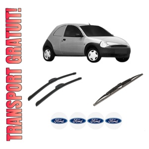 Set 3 stergatoare FORD KA Van (RB) din 2002-2005, pentru parbriz si luneta fata si spate auto, Bosch Twin-Aerotwin Retrofit, din cauciuc siliconat rezistent, 4 Stickere Auto FORD