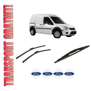 Set 3 stergatoare FORD TRANSIT CONNECT (P65_, P70_, P80_) din 2002-2013, pentru parbriz si luneta fata si spate auto, Bosch Twin-Aerotwin Retrofit, din cauciuc siliconat rezistent, 4 Stickere Auto FORD