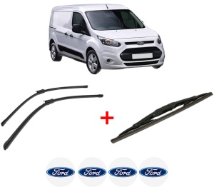 Set 3 stergatoare FORD TRANSIT CONNECT V408 Box Body/MPV din 2013, pentru parbriz si luneta fata si spate auto, Bosch Twin, din cauciuc siliconat rezistent, 4 Stickere Auto FORD v10487