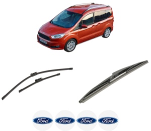 Set 3 stergatoare FORD TRANSIT COURIER B460 MPV din 2014-2023, pentru parbriz si luneta fata si spate auto, Bosch Twin-Aerotwin, din cauciuc siliconat rezistent, 4 Stickere Auto FORD - Img 2