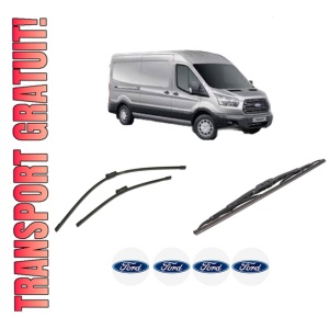 Set 3 stergatoare FORD TRANSIT V363 Van (FCD, FDD) din 2013-2024, pentru parbriz si luneta fata si spate auto, Bosch Twin-Aerotwin, din cauciuc siliconat rezistent, 4 Stickere Auto FORD