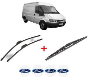 Set 3 stergatoare FORD TRANSIT Van (FA_ _) din 2000 - 2014, pentru parbriz si luneta fata si spate auto, Bosch Twin, din cauciuc siliconat rezistent, 4 Stickere Auto FORD v11141