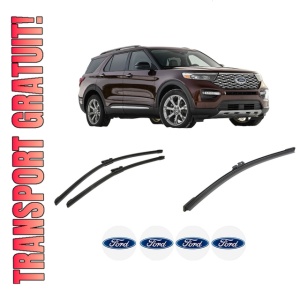 Set 3 stergatoare FORD USA EXPLORER (U6_) din 2019, pentru parbriz si luneta fata si spate auto, Bosch Aerotwin-Aerotwin, din cauciuc siliconat rezistent, 4 Stickere Auto FORD USA