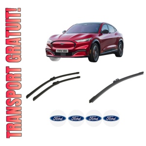 Set 3 stergatoare FORD USA MUSTANG MACH-E (CGW) din 2020-2023, pentru parbriz si luneta fata si spate auto, Bosch Aerotwin-Aerotwin, din cauciuc siliconat rezistent, 4 Stickere Auto FORD USA