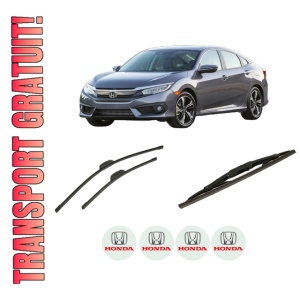 Set 3 stergatoare HONDA CIVIC X Hatchback (FC_, FK_) din 2017-2022, pentru parbriz si luneta fata si spate auto, Bosch Twin-Aerotwin Retrofit, din cauciuc siliconat rezistent, 4 Stickere Auto HONDA