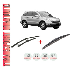 Set 3 stergatoare HONDA CR-V III (RE_) din 2006 - 2012, pentru parbriz si luneta fata si spate auto, Bosch Twin, din cauciuc siliconat rezistent, 4 Stickere Auto HONDA
