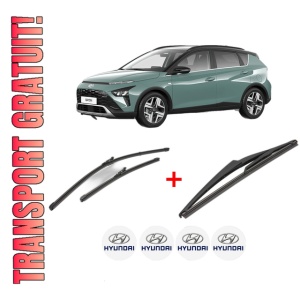 Set 3 stergatoare HYUNDAI BAYON (BC3) din 2021, pentru parbriz si luneta fata si spate auto, Valeo Silencio, din cauciuc siliconat rezistent, 4 Stickere Auto HYUNDAI