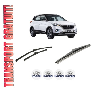 Set 3 stergatoare HYUNDAI CRETA din 2016-2021, pentru parbriz si luneta fata si spate auto, Bosch Twin-Aerotwin Retrofit, din cauciuc siliconat rezistent, 4 Stickere Auto HYUNDAI