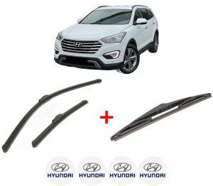 Set 3 stergatoare HYUNDAI GRAND SANTA FÉ din 2013 - 2018, pentru parbriz si luneta fata si spate auto, Bosch Twin, din cauciuc siliconat rezistent, 4 Stickere Auto HYUNDAI v4002