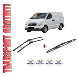 Set 3 stergatoare HYUNDAI H-1 Cargo (TQ) din 2008, pentru parbriz si luneta fata si spate auto, Bosch Twin, din cauciuc siliconat rezistent, 4 Stickere Auto HYUNDAI