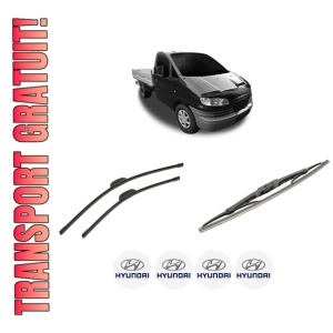 Set 3 stergatoare HYUNDAI H-1 Platform/Chassis din 2000-2006, pentru parbriz si luneta fata si spate auto, Bosch Twin-Aerotwin Retrofit, din cauciuc siliconat rezistent, 4 Stickere Auto HYUNDAI