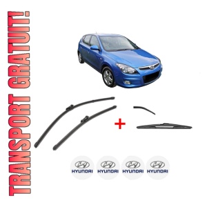 Set 3 stergatoare HYUNDAI i30 (FD) din 2007 - 2011, pentru parbriz si luneta fata si spate auto, Valeo Silencio, din cauciuc siliconat rezistent, 4 Stickere Auto HYUNDAI