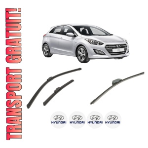 Set 3 stergatoare HYUNDAI i30 (GD) din 2011-2016, pentru parbriz si luneta fata si spate auto, Bosch Aerotwin-Aerotwin Retrofit, din cauciuc siliconat rezistent, 4 Stickere Auto HYUNDAI