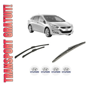 Set 3 stergatoare HYUNDAI i40 I CW (VF) din 2011-2019, pentru parbriz si luneta fata si spate auto, Bosch Twin-Aerotwin Retrofit, din cauciuc siliconat rezistent, 4 Stickere Auto HYUNDAI