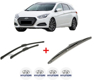Set 3 stergatoare HYUNDAI i40 I Kombi Van (VF) din 2015 - 2019, pentru parbriz si luneta fata si spate auto, Bosch Twin, din cauciuc siliconat rezistent, 4 Stickere Auto HYUNDAI v5147