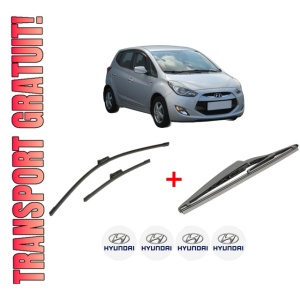Set 3 stergatoare HYUNDAI ix20 (JC) din 2010 - 2019, pentru parbriz si luneta fata si spate auto, Bosch Twin, din cauciuc siliconat rezistent, 4 Stickere Auto HYUNDAI
