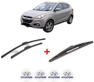 Set 3 stergatoare HYUNDAI ix35 (LM, EL, ELH) din 2009 - 2015, pentru parbriz si luneta fata si spate auto, Bosch Twin, din cauciuc siliconat rezistent, 4 Stickere Auto HYUNDAI v3942
