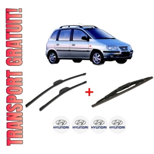Set 3 stergatoare HYUNDAI MATRIX (FC) din 2001 - 2010, pentru parbriz si luneta fata si spate auto, Bosch Twin, din cauciuc siliconat rezistent, 4 Stickere Auto HYUNDAI