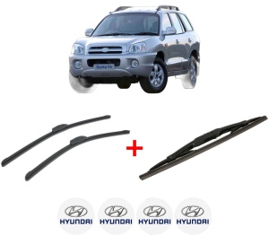 Set 3 stergatoare HYUNDAI SANTA FÉ I SUV Van (SM) din 2000 - 2006, pentru parbriz si luneta fata si spate auto, Bosch Twin, din cauciuc siliconat rezistent, 4 Stickere Auto HYUNDAI v10427