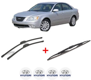 Set 3 stergatoare HYUNDAI SONATA V (NF) din 2005 - 2010, pentru parbriz si luneta fata si spate auto, Bosch Twin, din cauciuc siliconat rezistent, 4 Stickere Auto HYUNDAI v9407