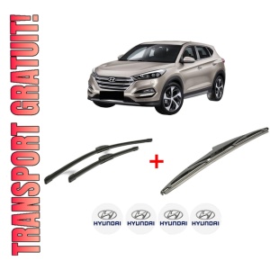 Set 3 stergatoare HYUNDAI TUCSON SUV Van (TLE) din 2015 - 2020, pentru parbriz si luneta fata si spate auto, Bosch Twin, din cauciuc siliconat rezistent, 4 Stickere Auto HYUNDAI