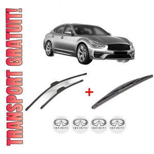 Set 3 stergatoare INFINITI Q70 (Y51) din 2013, pentru parbriz si luneta fata si spate auto, Bosch Twin, din cauciuc siliconat rezistent, 4 Stickere Auto INFINITI