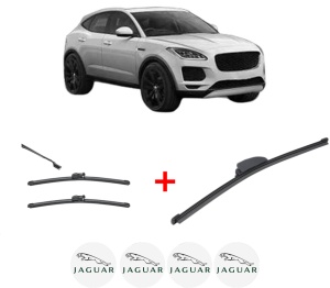 Set 3 stergatoare JAGUAR E-PACE (X540) din 2017, pentru parbriz si luneta fata si spate auto, Valeo Silencio, din cauciuc siliconat rezistent, 4 Stickere Auto JAGUAR v11861