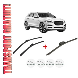 Set 3 stergatoare JAGUAR F-PACE (X761) din 2015, pentru parbriz si luneta fata si spate auto, Bosch Aerotwin, din cauciuc siliconat rezistent, 4 Stickere Auto JAGUAR