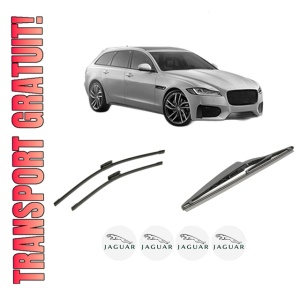 Set 3 stergatoare JAGUAR XF SPORTBRAKE (X250) din 2012-2015, pentru parbriz si luneta fata si spate auto, Bosch Twin-Aerotwin Multi, din cauciuc siliconat rezistent, 4 Stickere Auto JAGUAR